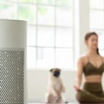 Air purifier in cozy white Living room for filter and cleaning room