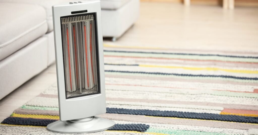 electric infrared heater on floor at home
