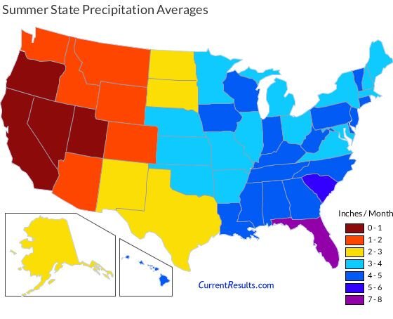 usa state precipitation summer